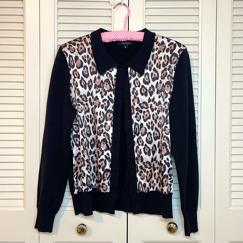 Pink Tartan Leopard Cardigan Sweater